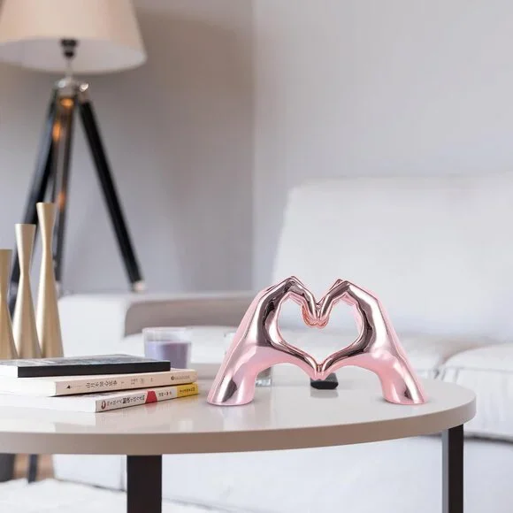 Pink Heart Hands Sculpture Boho Living Room Decor, Aesthetic Shelf Decoration, I - Picture 6 of 8